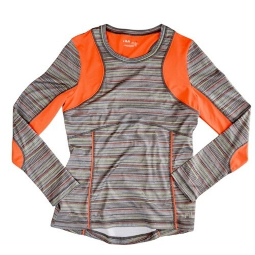 Fila Activewear Grey Striped Fitted Running Jogging Top Shirt MEDIUM Sporty‎